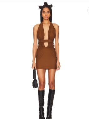 Brown Halter Cutout Mini Dress